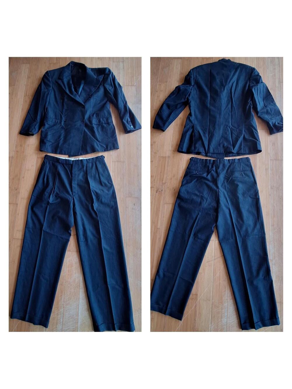 Ralph Lauren Purple Label 36X42L Suit Navy Checked Stripes Italy (Pants 36X30.5)